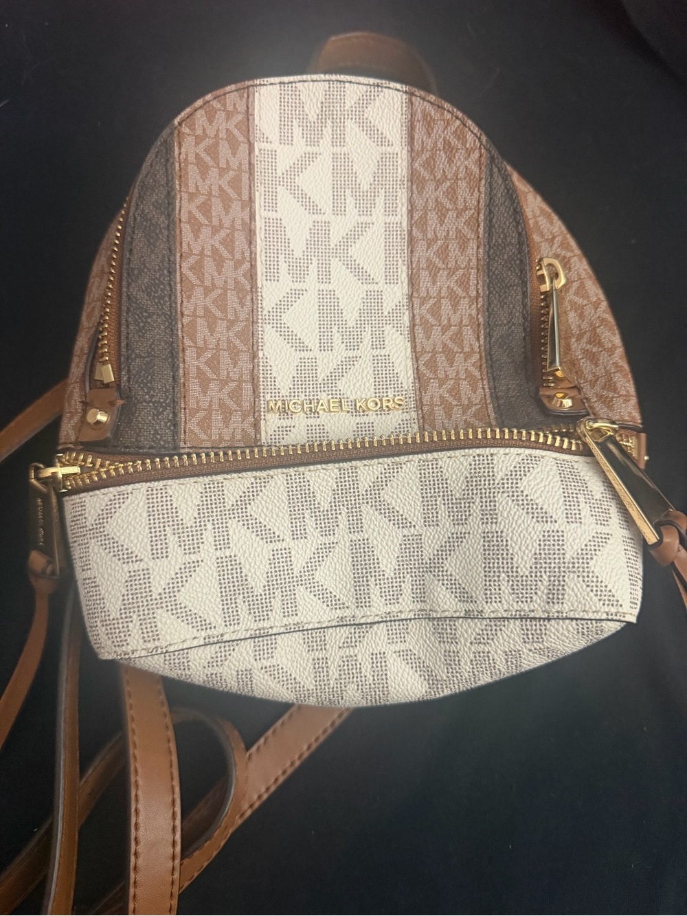 Michael Kors Women's Signature Stripe Mini Backpack - Brown/Cream